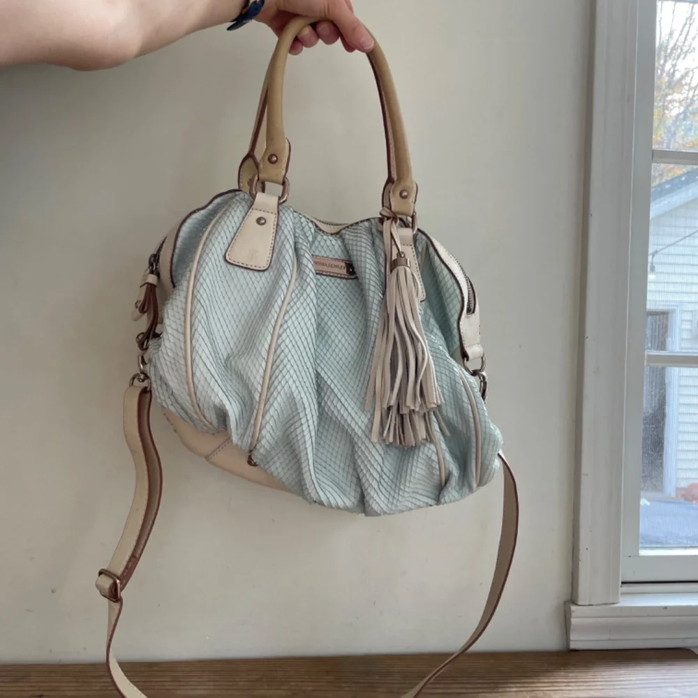 Cynthia Rowley Mint Green Scales Leather Satchel Crossbody Bag with Tassel